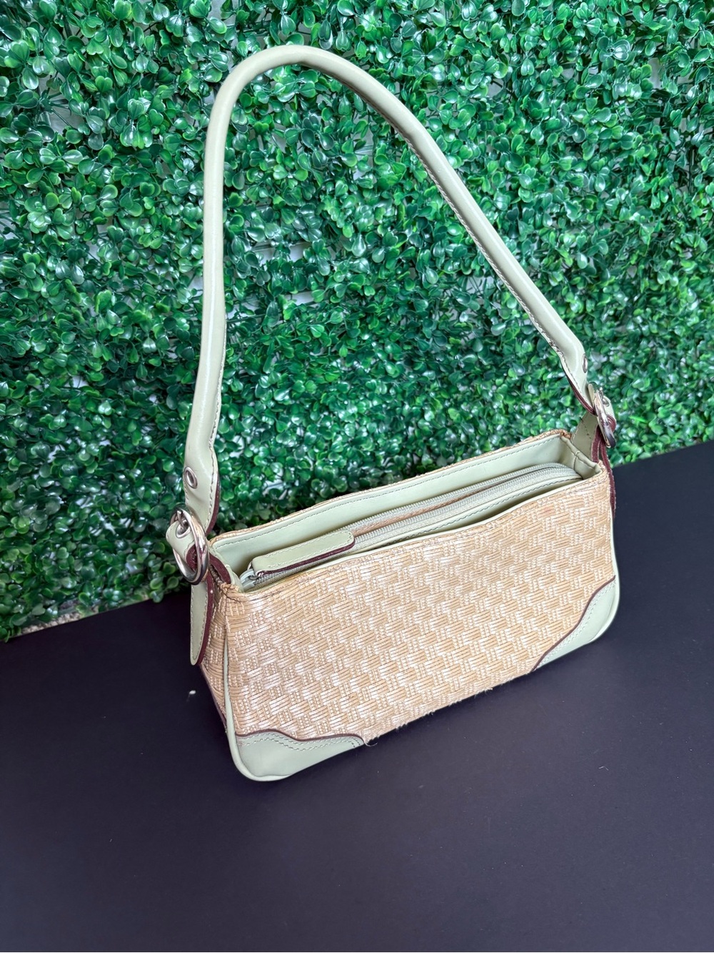 Liz Claiborne Crazy Horse Woven Mini Shoulder Bag in Light Green and tan